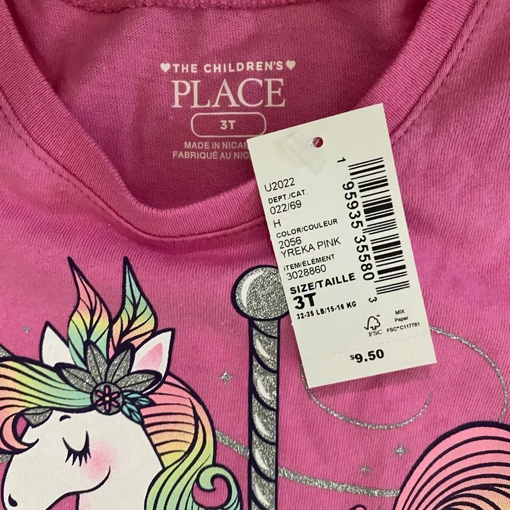 The Children’s Place Tshirt, Carousel Horse, 3T, 100% Cotton New